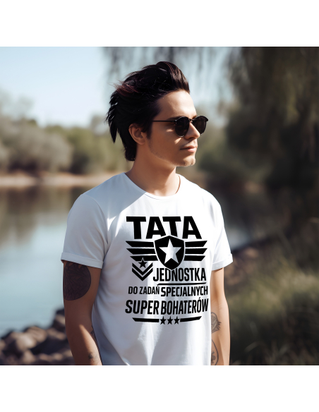 Koszulka Męska "Tata, jednostka do zadań specjalnych" Czarna | 100% Bawełna