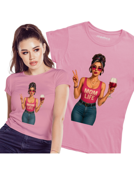 Koszulka Damska "Mom life" Różowa | 100% Bawełna
