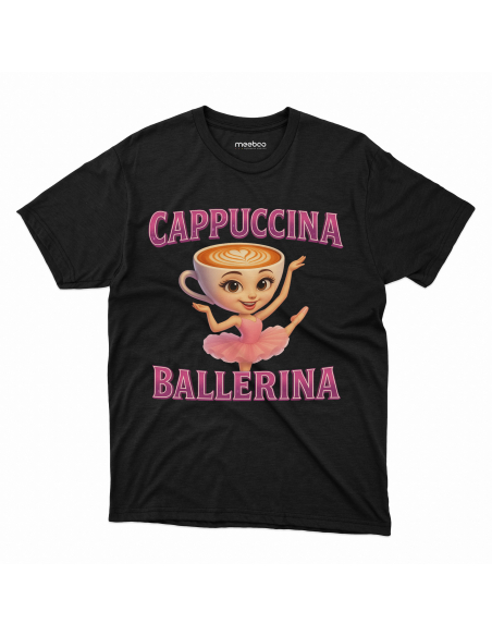 Koszulka Dziecięca BrainRot "Cappuccina Ballerina" Czarna | 100% Bawełna