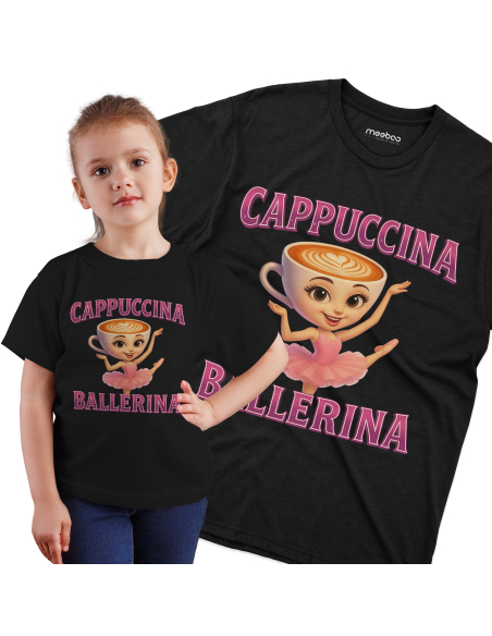 Koszulka Dziecięca BrainRot "Cappuccina Ballerina" Czarna | 100% Bawełna