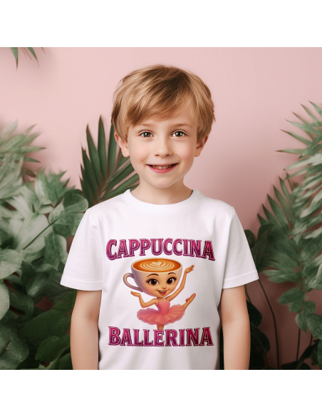 Koszulka Dziecięca BrainRot "Cappuccina Ballerina" Czarna | 100% Bawełna