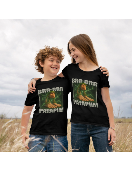 Koszulka Dziecięca BrainRot "Brr Brr Patapiim" Czarna | 100% Bawełna