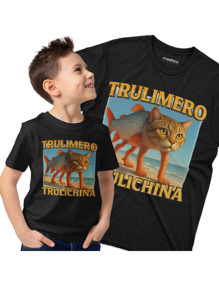 Koszulka Dziecięca BrainRot "Trulimero Trulichina" Czarna | 100% Bawełna