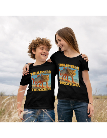 Koszulka Dziecięca BrainRot "Trulimero Trulichina" Czarna | 100% Bawełna