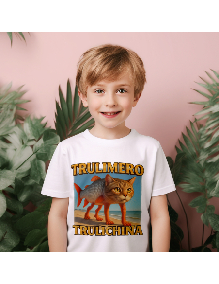 Koszulka Dziecięca BrainRot "Trulimero Trulichina" Czarna | 100% Bawełna