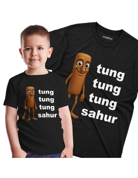 Koszulka Dziecięca BrainRot "Tung tung tung sahur" Czarna | 100% Bawełna