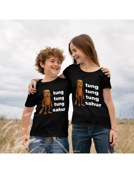 Koszulka Dziecięca BrainRot "Tung tung tung sahur" Czarna | 100% Bawełna