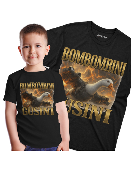 Koszulka Dziecięca BrainRot "Bombomrini Gusini" Czarna | 100% Bawełna