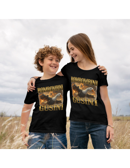 Koszulka Dziecięca BrainRot "Bombomrini Gusini" Czarna | 100% Bawełna