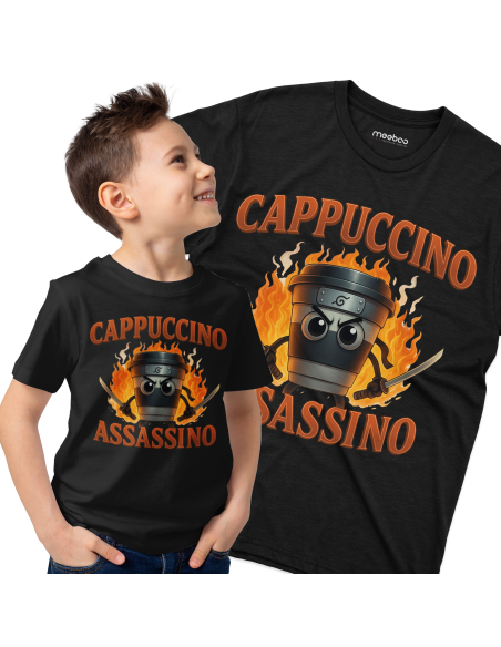 Koszulka Dziecięca BrainRot "Cappuccino Assassino" Czarna | 100% Bawełna