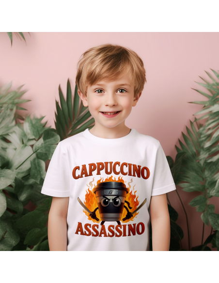 Koszulka Dziecięca BrainRot "Cappuccino Assassino" Czarna | 100% Bawełna