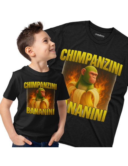 Koszulka Dziecięca BrainRot "Chimpanzini Bananini" Czarna | 100% Bawełna