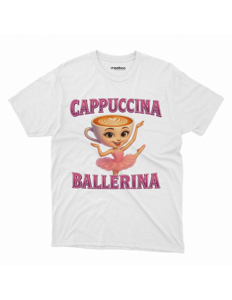 Koszulka Męska BrainRot "Cappuccina Ballerina" Czarna | 100% Bawełna