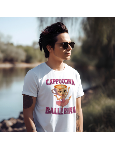 Koszulka Męska BrainRot "Cappuccina Ballerina" Czarna | 100% Bawełna