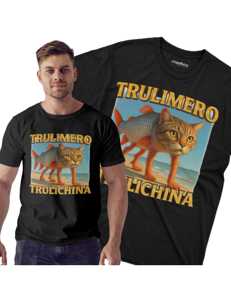 Koszulka Męska BrainRot "Trulimero Trulichina" Czarna | 100% Bawełna