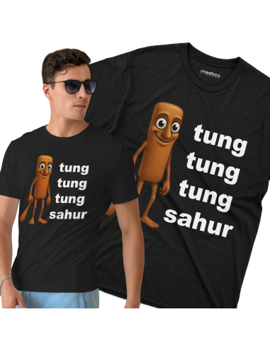 Koszulka Męska BrainRot "Tung tung tung sahur" Czarna | 100% Bawełna
