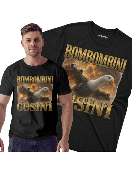 Koszulka Męska BrainRot "Bombomrini Gusini" Czarna | 100% Bawełna