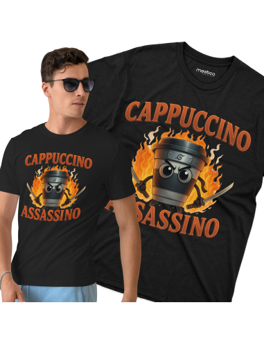 Koszulka Męska BrainRot "Cappuccino Assassino" Czarna | 100% Bawełna