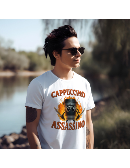 Koszulka Męska BrainRot "Cappuccino Assassino" Czarna | 100% Bawełna