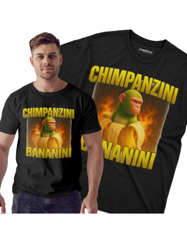 Koszulka Męska BrainRot "Chimpanzini Bananini" Czarna | 100% Bawełna