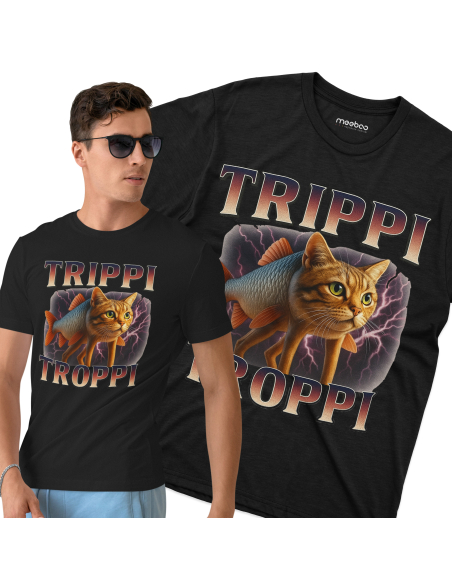 Koszulka Męska BrainRot "Trippi Troppi" Czarna | 100% Bawełna