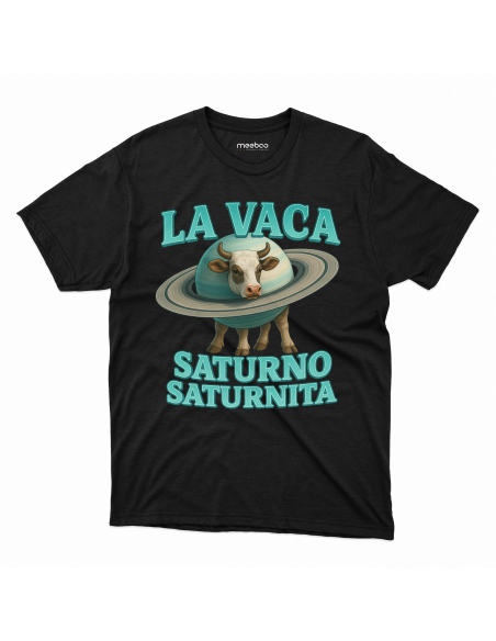 Koszulka Męska BrainRot "La Vica Saturno Saturnita" Czarna | 100% Bawełna