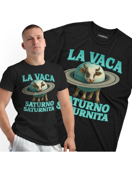 Koszulka Męska BrainRot "La Vica Saturno Saturnita" Czarna | 100% Bawełna