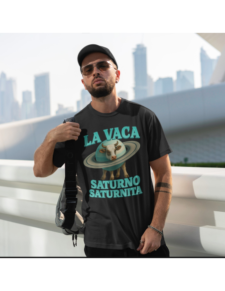 Koszulka Męska BrainRot "La Vica Saturno Saturnita" Czarna | 100% Bawełna