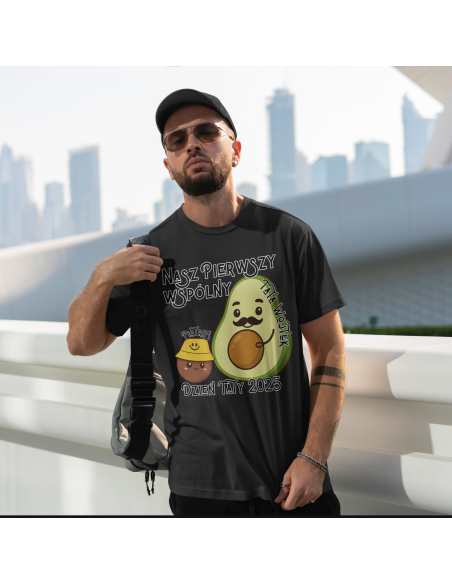 Koszulka Męska "Nasz pierwszy wspólny dzień taty" Czarna | 100% Bawełna