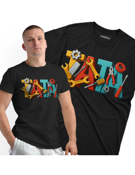 Koszulka Męska "Tata i narzędzia" Czarna | 100% Bawełna