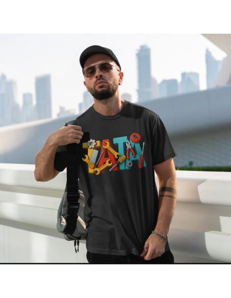 Koszulka Męska "Tata i narzędzia" Czarna | 100% Bawełna