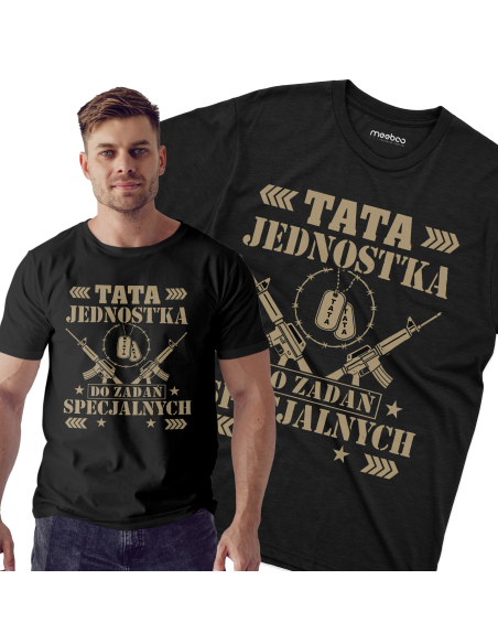 Koszulka Męska "Tata jednostka do zadań specjalnych" Czarna | 100% Bawełna
