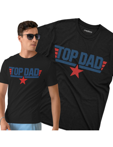 Koszulka Męska "Top Dad" Czarna | 100% Bawełna