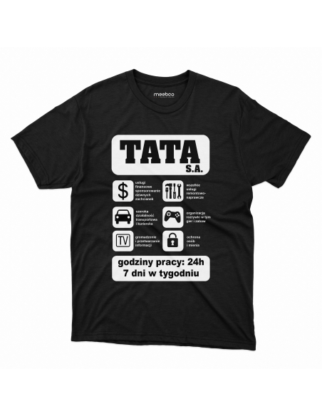 Koszulka Męska "Tata S.A." Czarna | 100% Bawełna