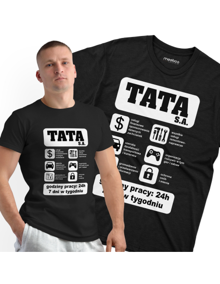 Koszulka Męska "Tata S.A." Czarna | 100% Bawełna