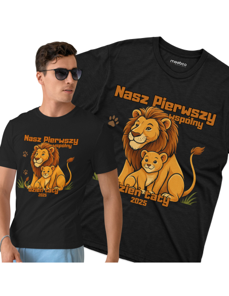 Koszulka Męska "Lwy - Pierwszy wspólny dzień taty 2025" Czarna | 100% Bawełna