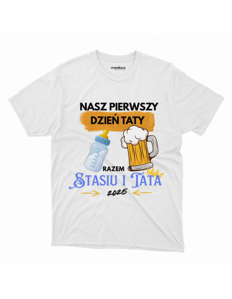 Koszulka Dziecięca "Nasz pierwszy dzień taty + Imię" Czarna | 100% Bawełna