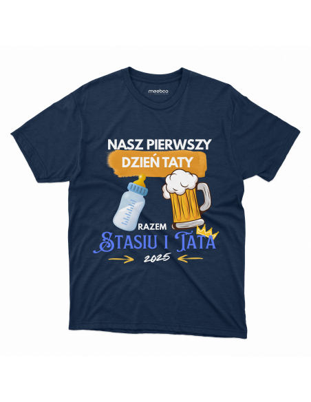 Koszulka Dziecięca "Nasz pierwszy dzień taty + Imię" Czarna | 100% Bawełna