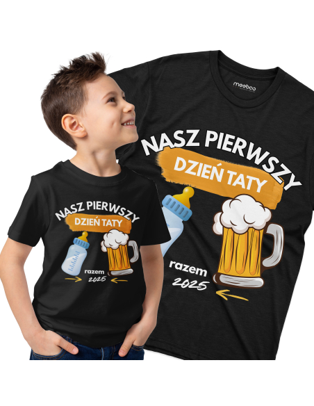 Koszulka Dziecięca "Nasz pierwszy dzień taty 2025" Czarna | 100% Bawełna