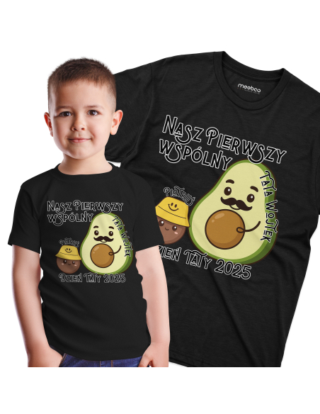 Koszulka Dziecięca "Nasz pierwszy wspólny dzień taty" Czarna | 100% Bawełna