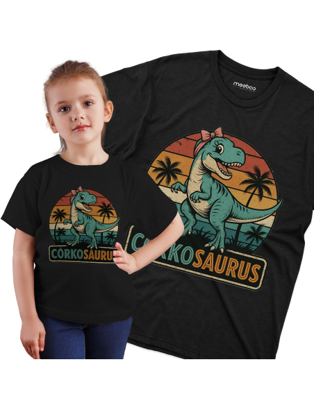 Koszulka Dziecięca "Córkosaurus" Czarna | 100% Bawełna