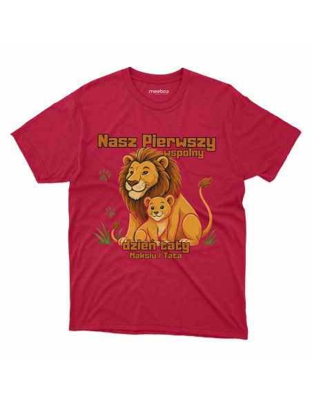 Koszulka Dziecięca "Lwy - Pierwszy wspólny dzień taty + Imię" Czarna | 100% Bawełna