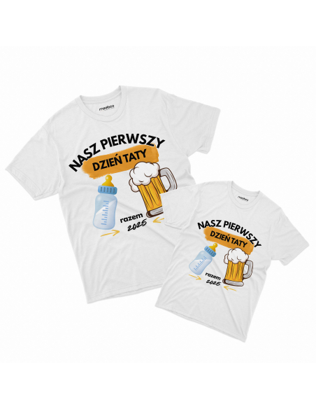Zestaw koszulka męska + koszulka dziecięca "Nasz pierwszy dzień taty 2025" Czarna | 100% Bawełna