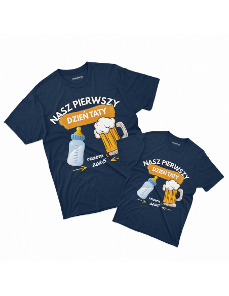 Zestaw koszulka męska + koszulka dziecięca "Nasz pierwszy dzień taty 2025" Czarna | 100% Bawełna