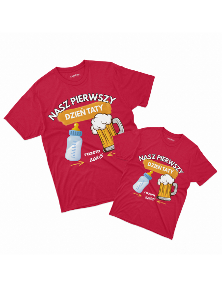 Zestaw koszulka męska + koszulka dziecięca "Nasz pierwszy dzień taty 2025" Czarna | 100% Bawełna