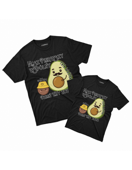 Zestaw koszulka męska + koszulka dziecięca "Nasz pierwszy wspólny dzień taty" Czarna | 100% Bawełna