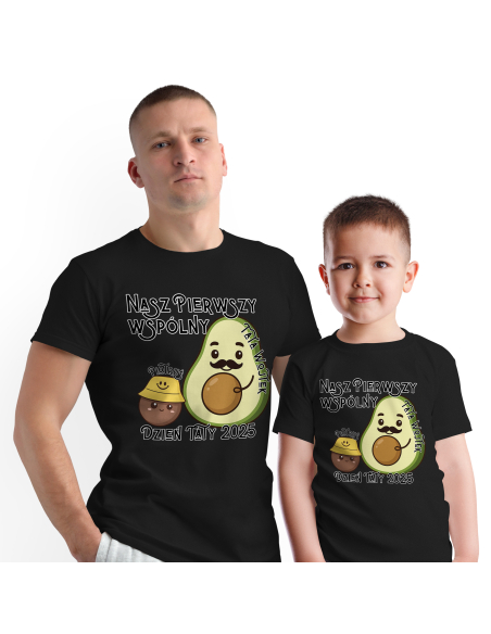 Zestaw koszulka męska + koszulka dziecięca "Nasz pierwszy wspólny dzień taty" Czarna | 100% Bawełna