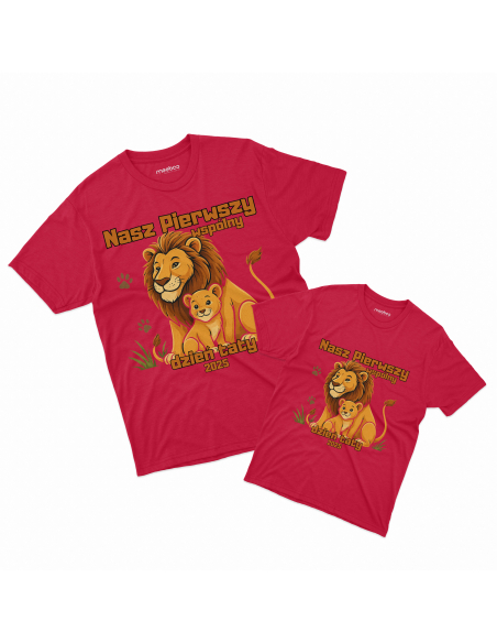 Zestaw koszulka męska + koszulka dziecięca "Lwy - Nasz pierwszy wspólny dzień taty 2025" Czarna | 100% Bawełna