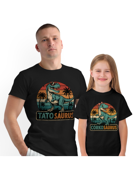 Zestaw koszulka męska + koszulka dziecięca "Tatosaurus i córkosaurus" Czarna | 100% Bawełna
