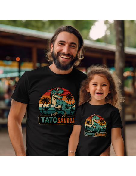Zestaw koszulka męska + koszulka dziecięca "Tatosaurus i córkosaurus" Czarna | 100% Bawełna